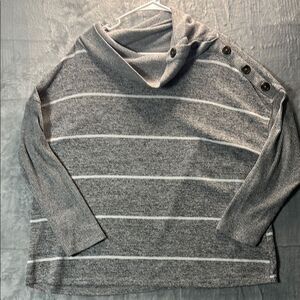Maurice 24/7 Gray Striped Funnel Neck Button Detail Soft Size 1